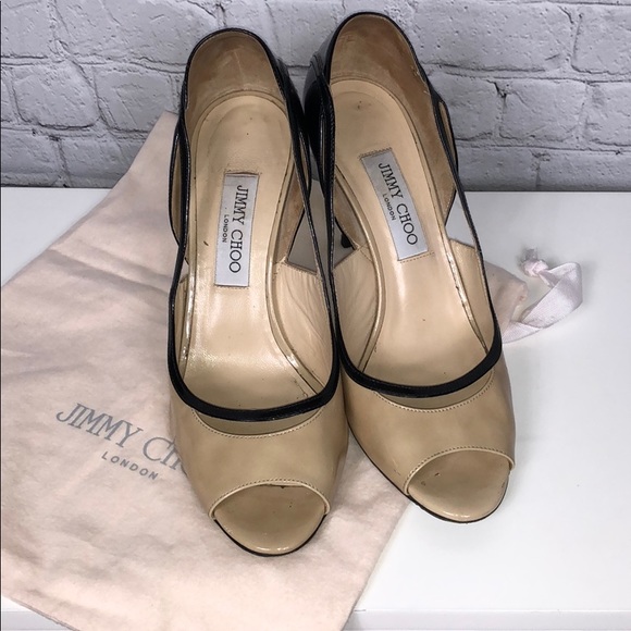 Jimmy Choo Shoes - Jimmy Choo London Beige And Black open toe pumps.
